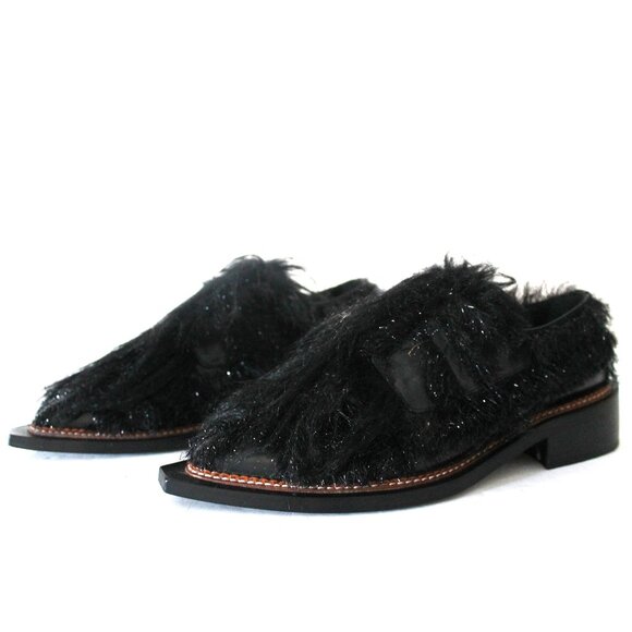 Simone Rocha Tinsel Faux Fur Leather Brogues / Size 38 / Jet Black Runway Chunky - Picture 2 of 11